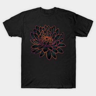 Colorful chrysanthemum flower drawing - faded orange with green T-Shirt
